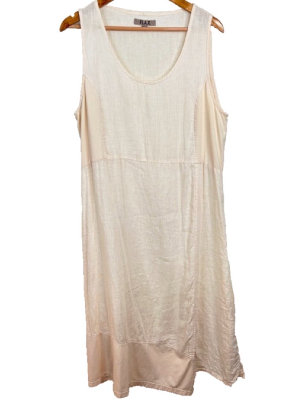 FLAX Jeanne Engelhart 100% Linen Dress M Cream White Sleeveless Midi Beach Boho